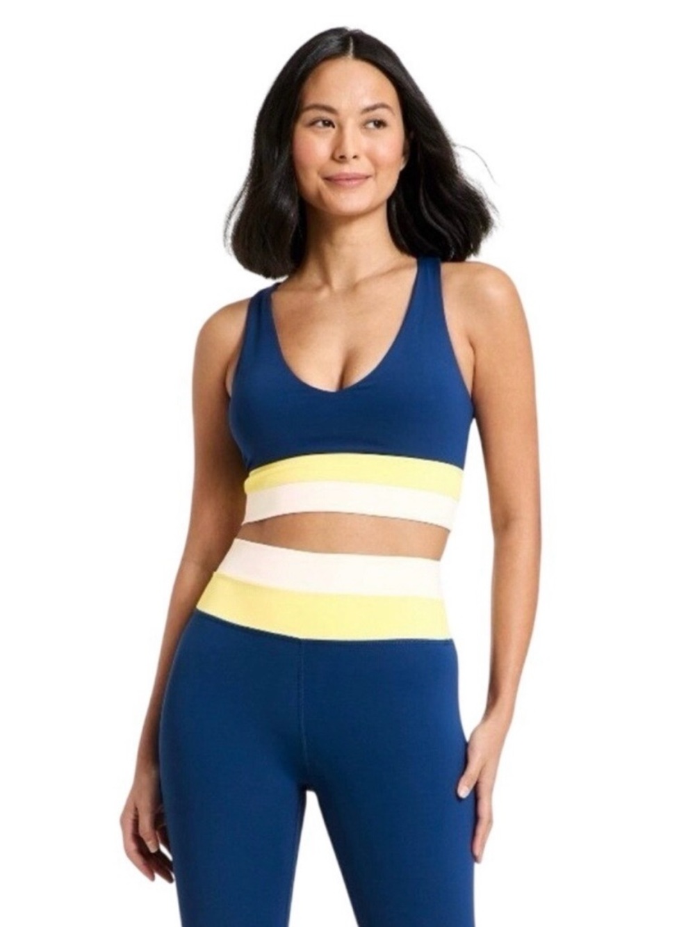 Women's Blue Colorblock Sports Bra & Leggings Set Gym Workout Activewear XXL 2X